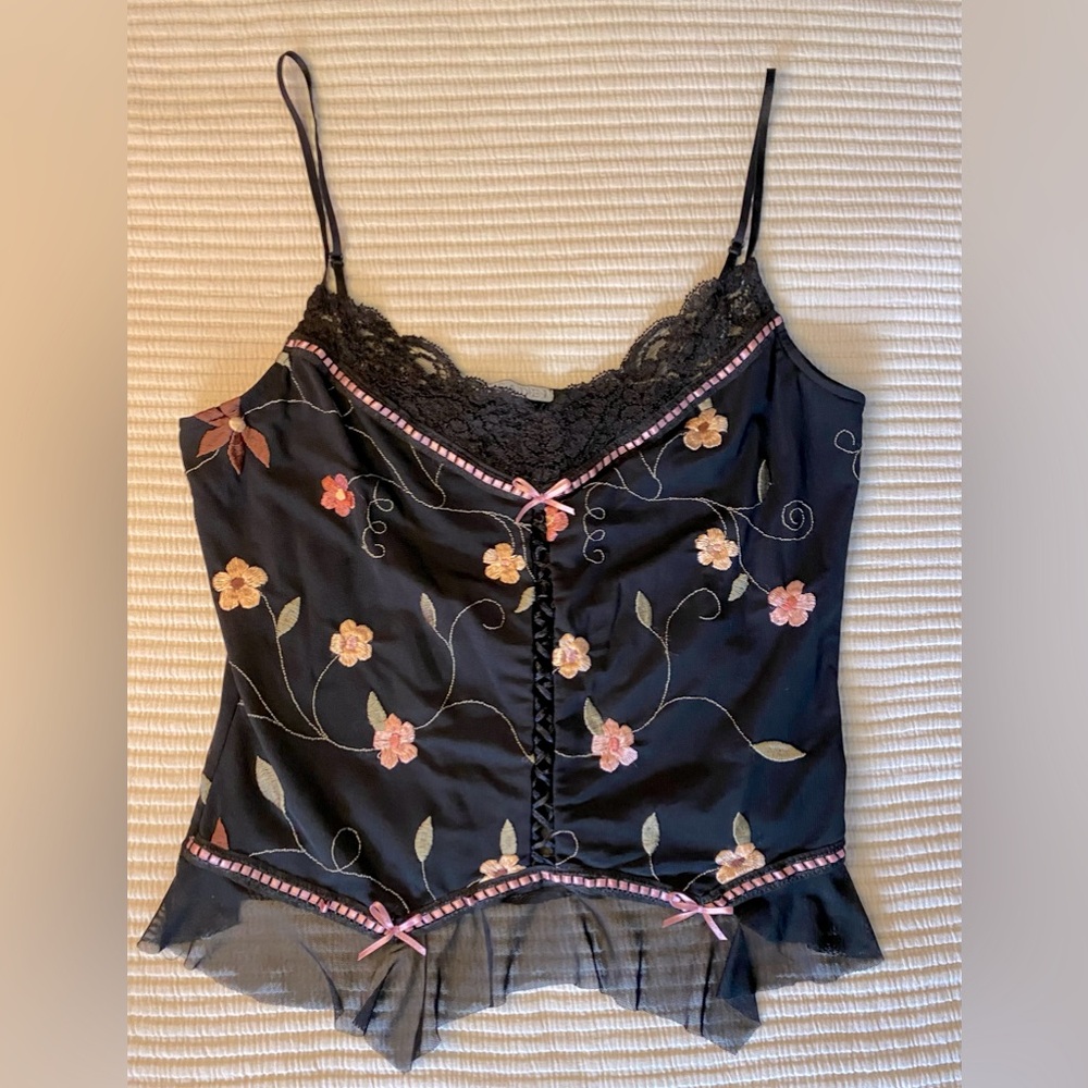Vintage Casadei Lace Fairy Coquette Corset Top Handkerchief Hem Mesh Large Sweet